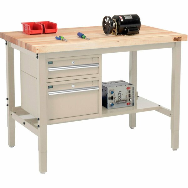 Global Industrial 48inW x 30inD Production Workbench, Maple Square Edge, Drawers & Shelf, Tan 319277TN